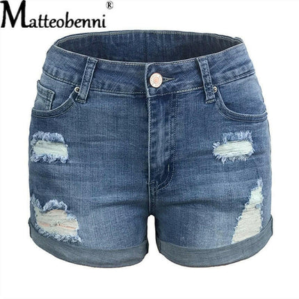 Women Vintage High Waisted Ripped-Rolled Denim Shorts