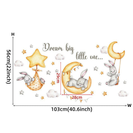 Cartoon Rabbit 3D Stars Clouds Nursery Decals for Kids Room