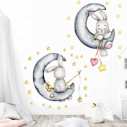 Cartoon Rabbit 3D Stars Clouds Nursery Decals for Kids Room - Home & Garden Mad Fly Essentials