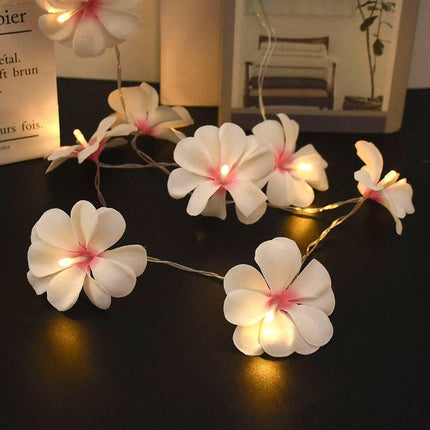 Hawaiian Plumeria Flower Garland LED Wedding String Lights - Seasonal Decor Mad Fly Essentials