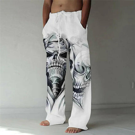 Men's Straight 3D Skull Graphic Drawstring Pocket Pants