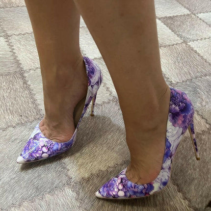 Women Purple Floral Pointy-Toe High Heel Stiletto Pumps - Women's Shop Mad Fly Essentials