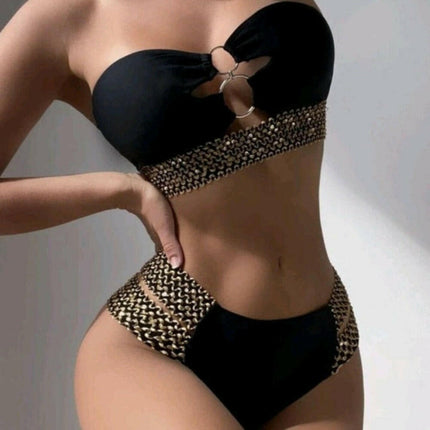 Women Black Bikini 2023 Sexy High-Waist 2pc Bandeau Swimwear