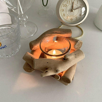 Wooden Candle Holder Living Room Table Tea Light