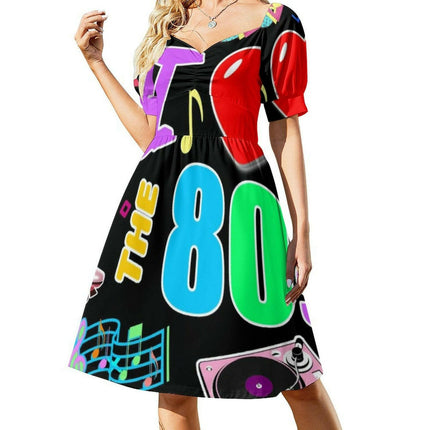 Woman 80s Paint-Splash Graffiti 80s Short Casual Dress