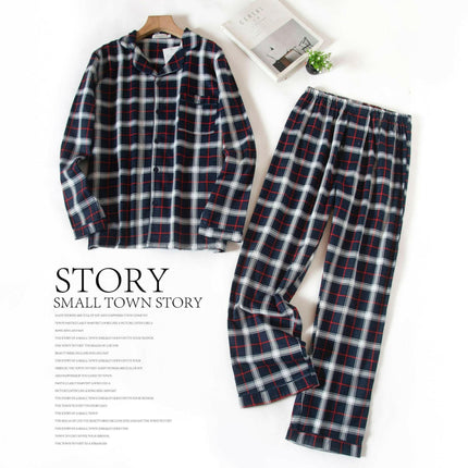 Men Home Wear-Flannel Plaid Long Pajamas Sets