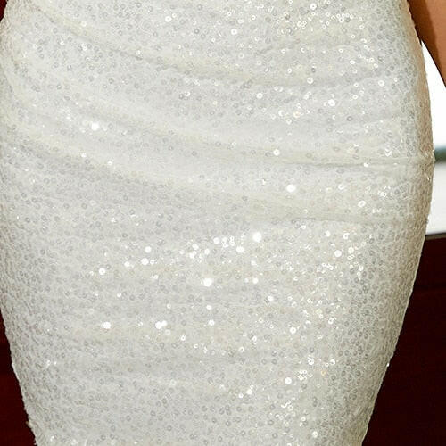 Women Off-Shoulder Feather Sequin White Bodycon Party Dress