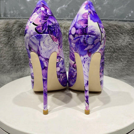 Women Purple Floral Pointy-Toe High Heel Stiletto Pumps - Women's Shop Mad Fly Essentials