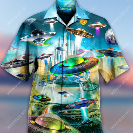 Men UFO Alien Civilization Summer Hawaiian Shirt