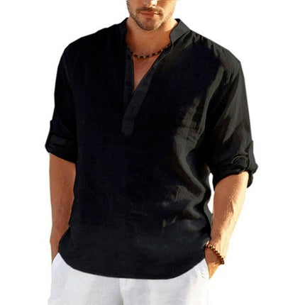 Men's Solid Long Linen Shirt - Men's Fashion Mad Fly Essentials