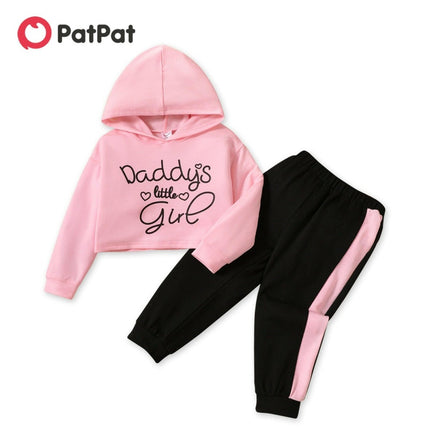 Baby Girl 2pc Toddler Letter Print Hoodie+Color block Pants Set - Kids Shop Mad Fly Essentials