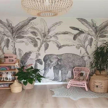 beibehang Kids Shop Silk cloth material Custom Black White Elephant 3D Wallpaper
