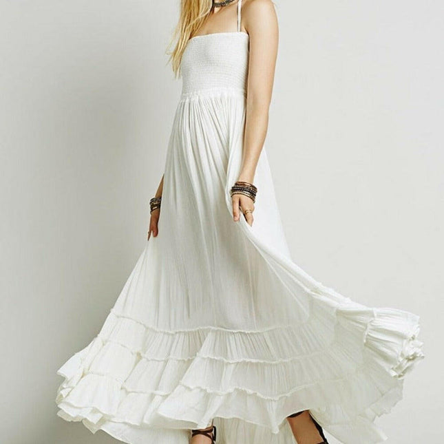 BellFlower Women's Shop Beige White / S Women Sexy Boho Backless Maxi Dress