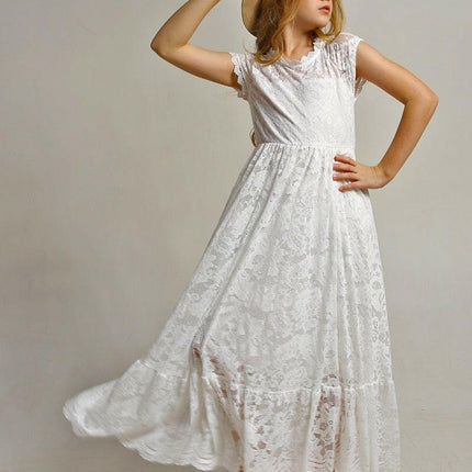 Baby Girls Bohemian Lace Long Wedding 3-15yo Dress - Kids Shop Mad Fly Essentials