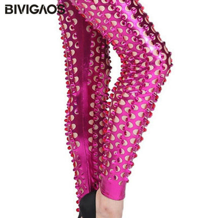 Women Hollow Out Punk Pink Leggings - Women's Shop Mad Fly Essentials