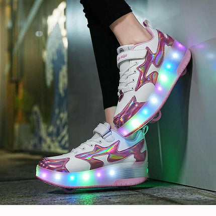 Girls LED USB-Charging Roller Luminous Sneakers - Kids Shop Mad Fly Essentials
