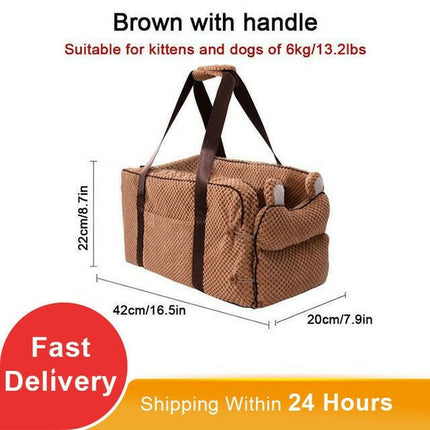 CPLIFE Super Deals brown with handle / 42x20x22cm / China Portable Pet Car Seat Nonslip Dog Carrier Safe Armrest Box Booster