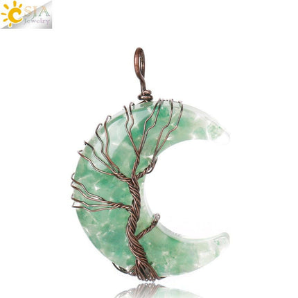 CSJA Jewelry Women's Shop Green Aventurine B Women Tree of Life Spiritual Healing Pendant