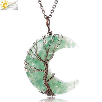 CSJA Jewelry Women's Shop Green Aventurine  BC Women Tree of Life Spiritual Healing Pendant