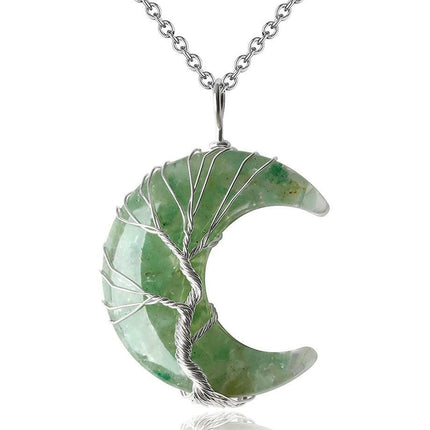 CSJA Jewelry Women's Shop Green Aventurine Women Tree of Life Spiritual Healing Pendant