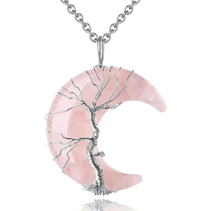 CSJA Jewelry Women's Shop Rose Quartz Women Tree of Life Spiritual Healing Pendant