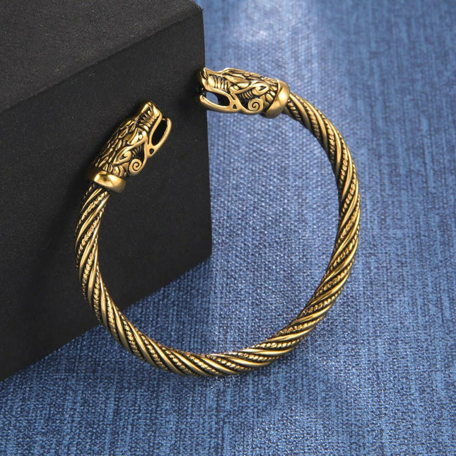 Dawapara Men's Fashion Style A gold Vikings Bracelet with Snake Heads on Ends
