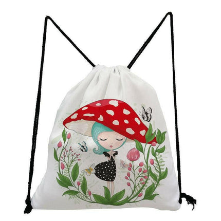 DeanFun Women's Shop sk0834 Mushroom Group Drawstring Backpack School Travel Bag
