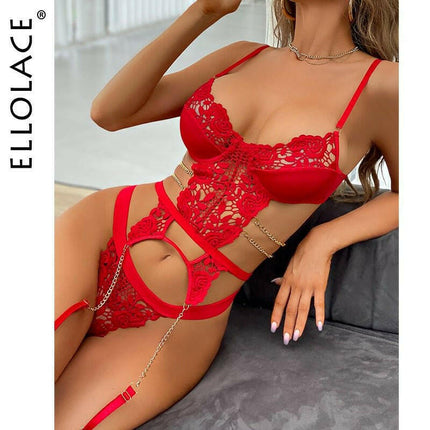 Women Sensual Lingerie-With-Chain Sexy Lace Hollow 2pc Set - Women's Shop Mad Fly Essentials