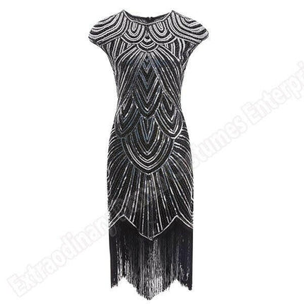 ExtraOdinary Women's Shop Black And silver / XS Women Vintage 1920s Gatsby Midi Dress