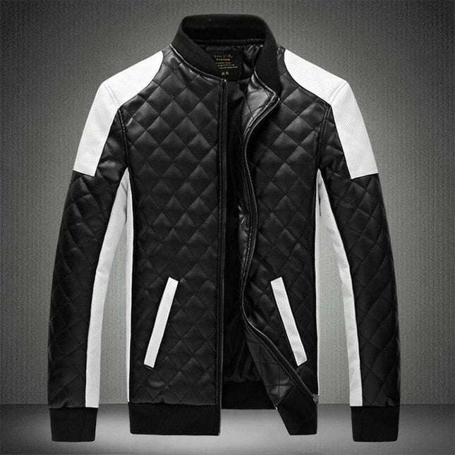 Favocent Men's Fashion Black / M Men Stand Collar Casual Leather Patchwork Motorcycle Jacket