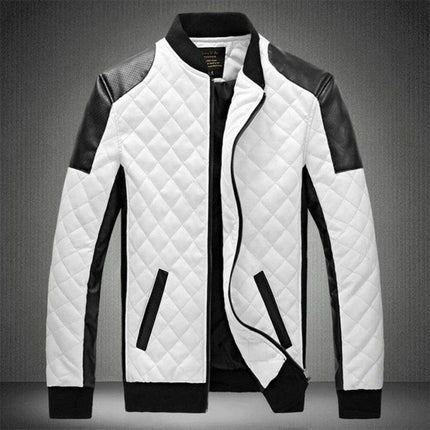 Men Patchwork Leather Motorcycle Jacket - Mad Fly Essentials