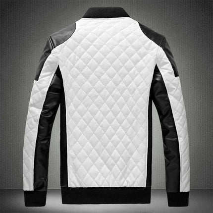 Favocent Men's Fashion Men Stand Collar Casual Leather Patchwork Motorcycle Jacket