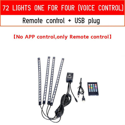 Fccemc Super Deals 72LED USB remote LED Car Ambient USB Atmosphere Backlight
