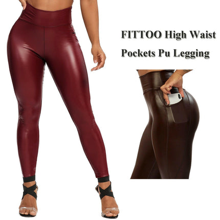 FITTOO Women's Shop Women's Velvet Leather Pocket Pencil Leggings Women's Velvet Leather Leggings Pencil Pants