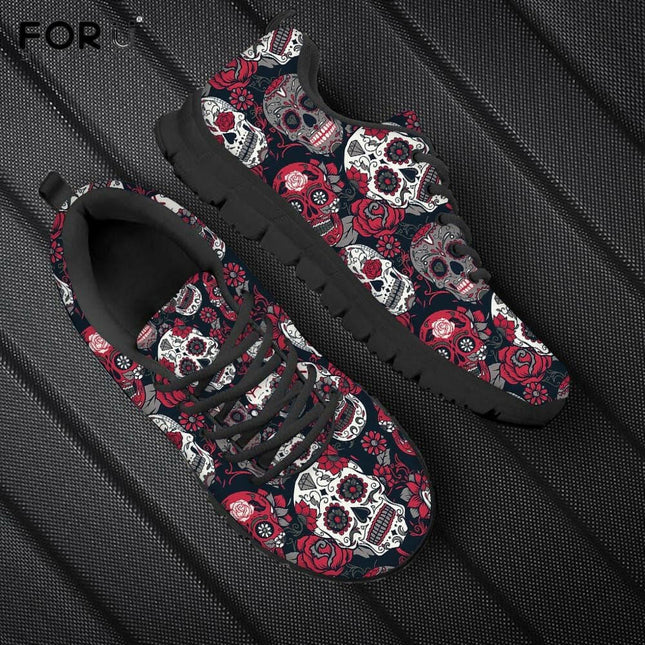FORUDESIGNS Men Classic Sugar Skull Flat Lace Sneakers - Men's Fashion Mad Fly Essentials