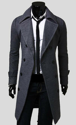 HANQIU Men's Fashion Grey / Asian size M Men Double-breasted Slim Trench Coat