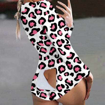 Hirigin Women's Shop China / Pink / S Women Leopard Jumpsuit Pajama Onesie