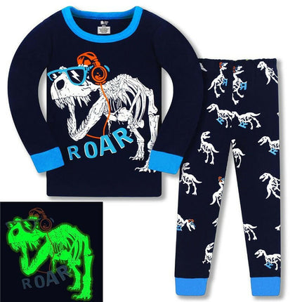 Hooyi Kids Shop TB614 blue / 5T Boy Luminous Airplane Dinosaur Pajama Set