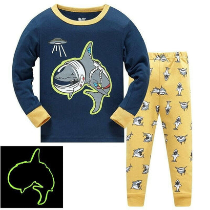 Hooyi Kids Shop TB687 shark / 5T Boy Luminous Airplane Dinosaur Pajama Set