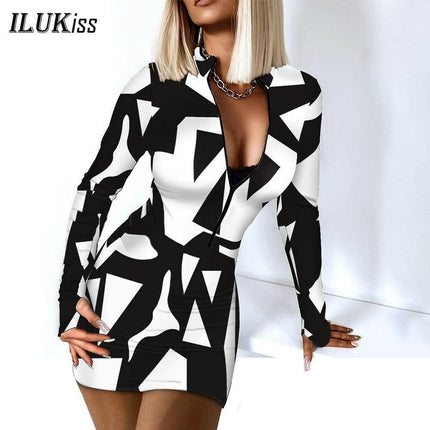 Women Sexy Houndstooth Bodycon Mini Dress - Women's Shop Mad Fly Essentials