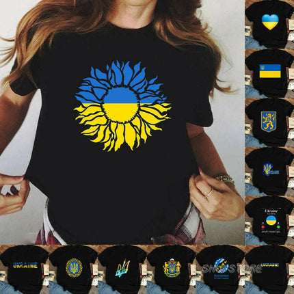 Ins Style Women's Shop Women Ukrainian Style Black T Shirt Graphic Short-Sleeve Shirts