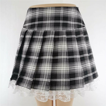 InsGoth Women's Shop A03 black / XS Women Short Pleated Plaid Side Button Casual Mini Skirt
