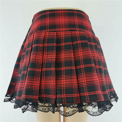 InsGoth Women's Shop A03 red / XS Women Short Pleated Plaid Side Button Casual Mini Skirt