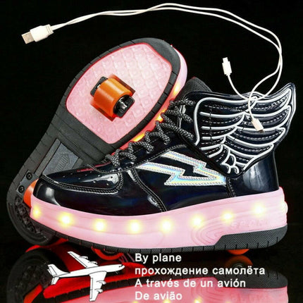 LEDIT Kids Shop Black / 29 Kids Luminous Black Blue Roller Skate Shoes LED Boys USB Charging Sneakers