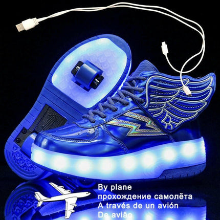 LEDIT Kids Shop Blue / 29 Kids Luminous Black Blue Roller Skate Shoes LED Boys USB Charging Sneakers