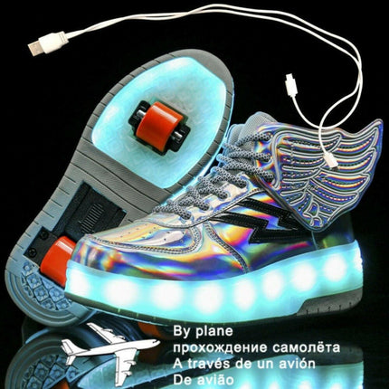 LEDIT Kids Shop Silver / 29 Kids Luminous Black Blue Roller Skate Shoes LED Boys USB Charging Sneakers