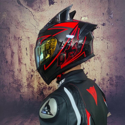 LVS Super Deals 4 / M Motorcycle Full Face Red Blue 3D Skull Helmets