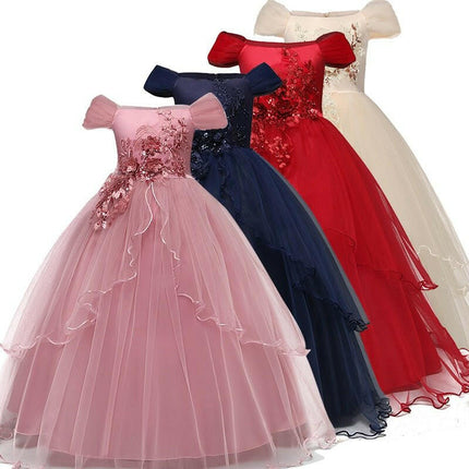 LZH Kids Shop Girl Elegant Blue Flower Wedding Dress Kid Wedding Dresses Girls Elegant Flower Princess Long Gown Baby Girl