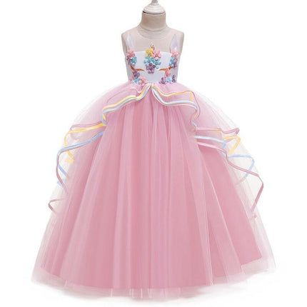 LZH Kids Shop Style 3 Pink / Child-5 Girl Elegant Blue Flower Wedding Dress Kid Wedding Dresses Girls Elegant Flower Princess Long Gown Baby Girl