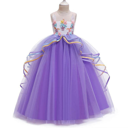 LZH Kids Shop Style 3 Purple / Child-5 Girl Elegant Blue Flower Wedding Dress Kid Wedding Dresses Girls Elegant Flower Princess Long Gown Baby Girl